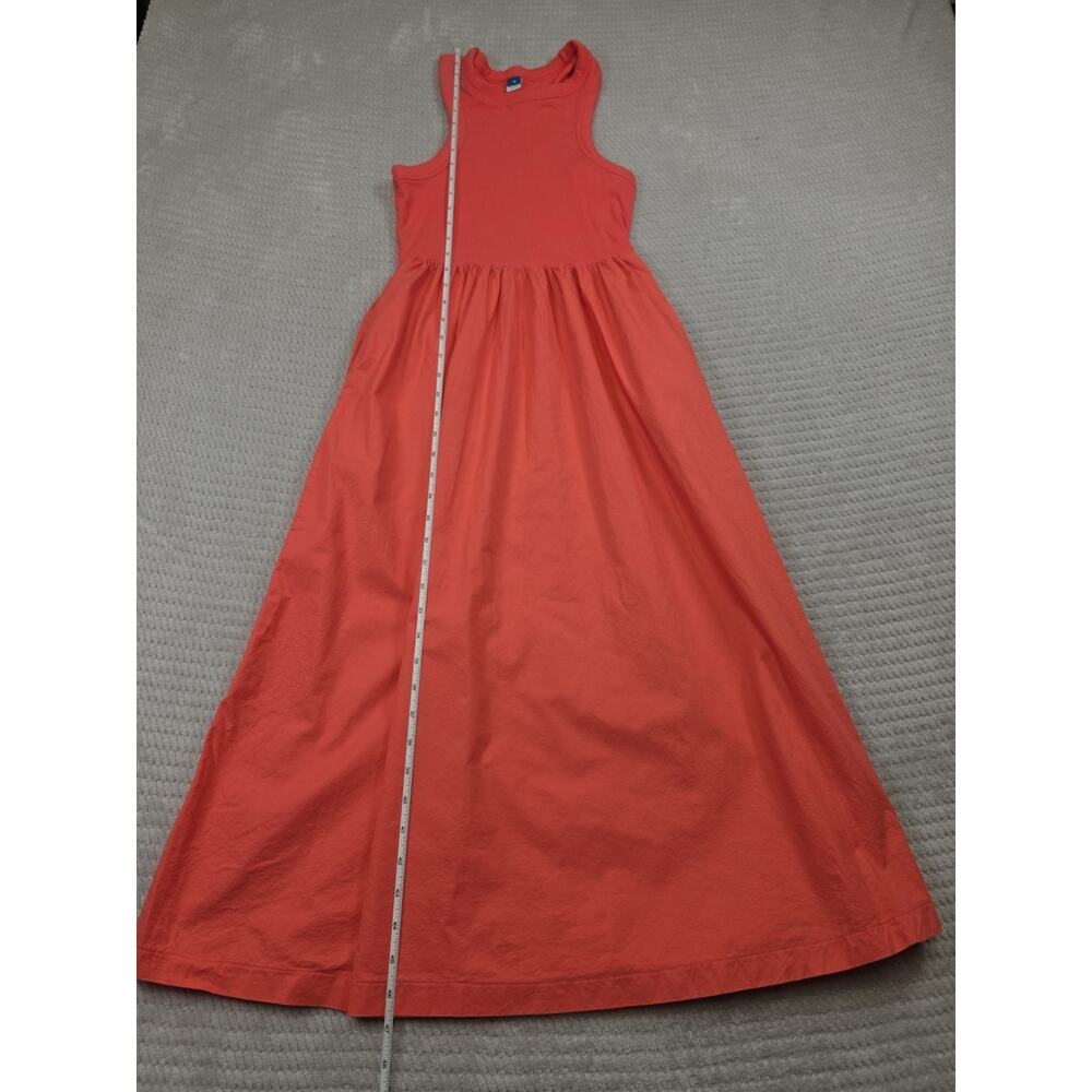 Old Navy Dress Womens Medium Coral Midi Length Ribbed Top Pockets - Picture 2 of 9